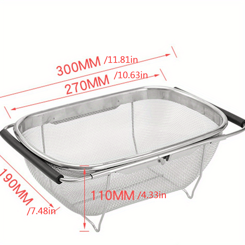 Extendable Stainless Steel Colander with Fine Mesh and Drain Basket