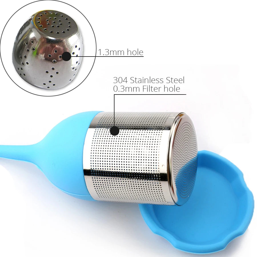 Stainless Steel Fine Mesh Tea Filter with BPA-Free Silicone Leaf Handle and Drip Tray