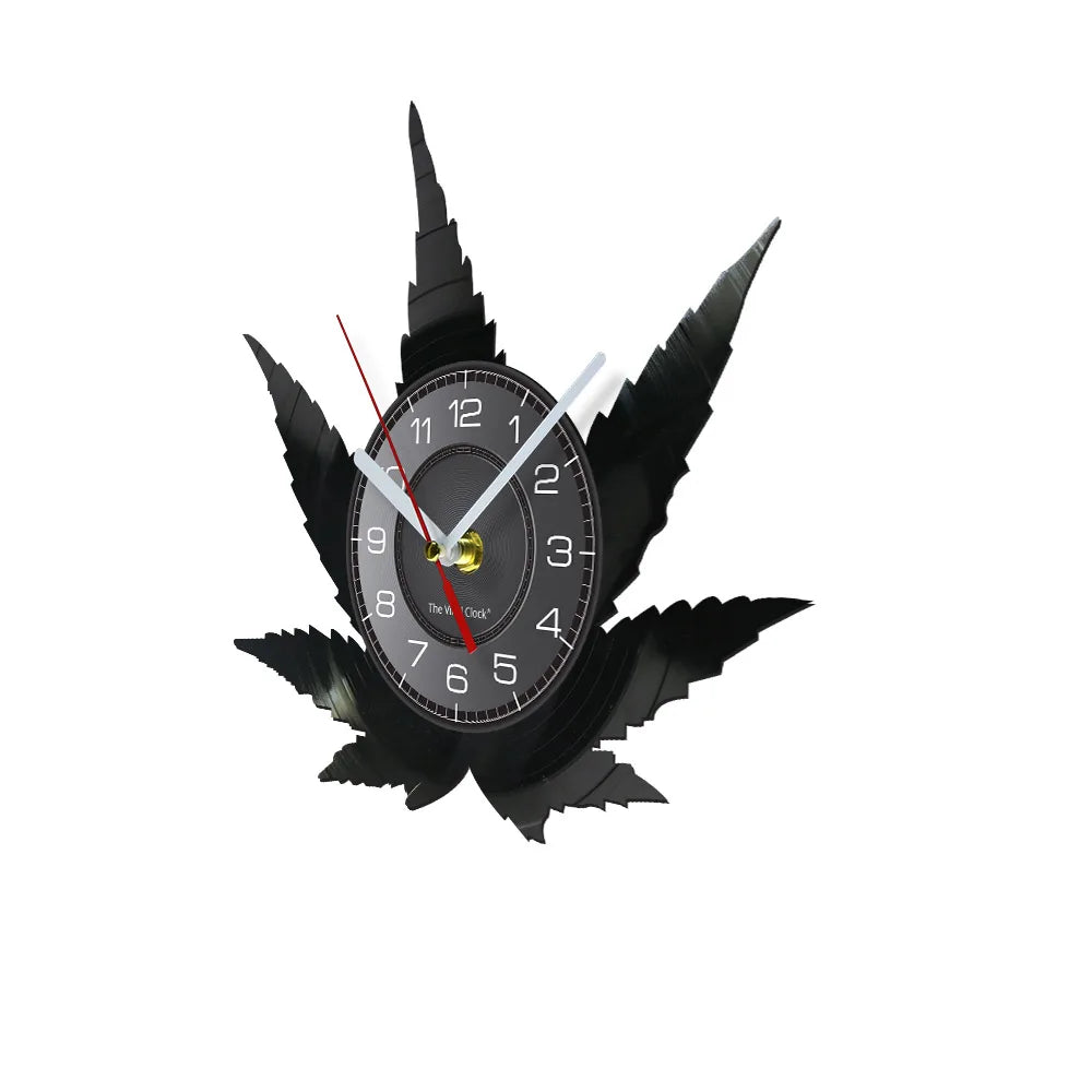 Weed Leaf Retro Wall Clock Non-Ticking Wall Art