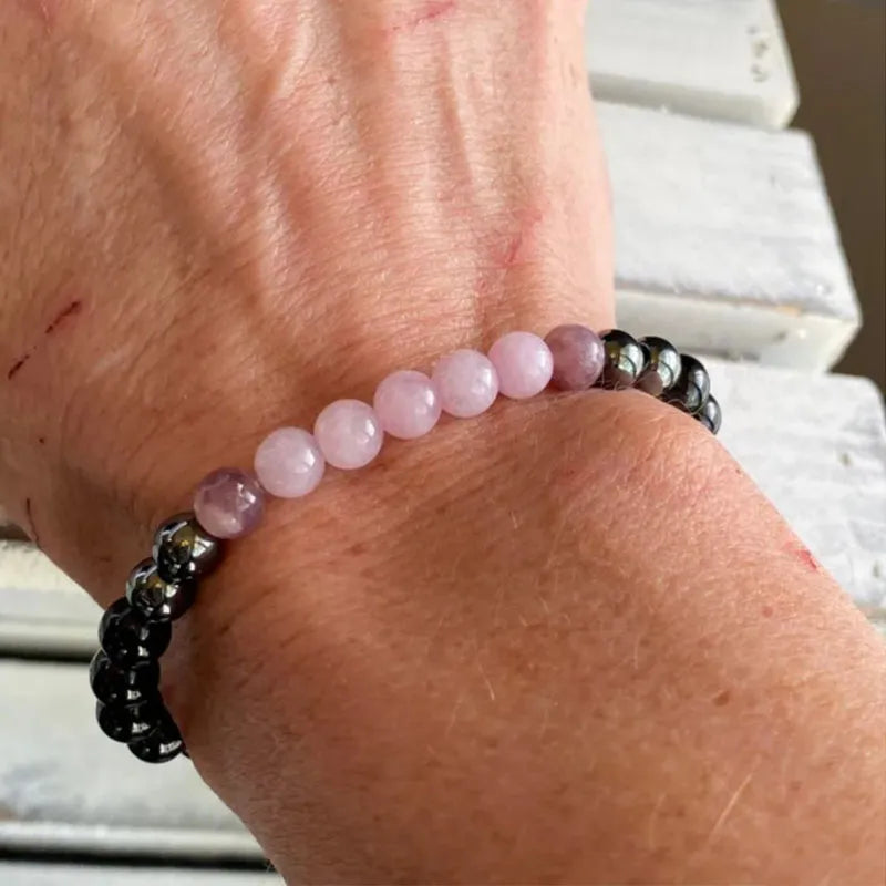 Black Tourmaline, Hematite, Rose Quartz & Lepidolite Bracelet/Healing, Depression, Anxiety, Protection, Empath Bracelet