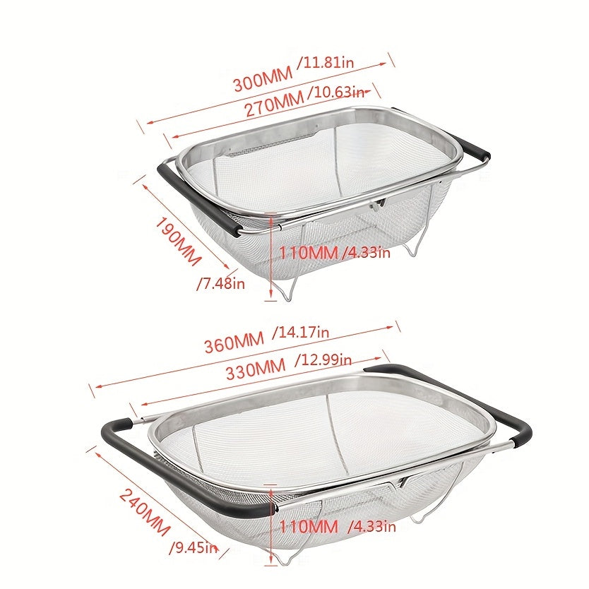 Extendable Stainless Steel Colander with Fine Mesh and Drain Basket