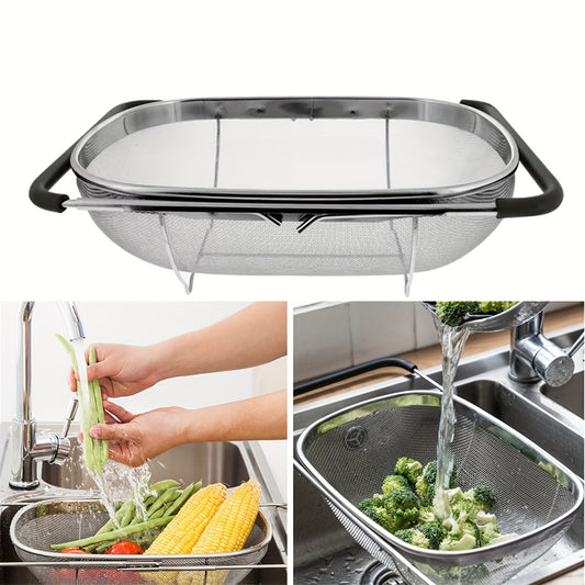 Extendable Stainless Steel Colander with Fine Mesh and Drain Basket